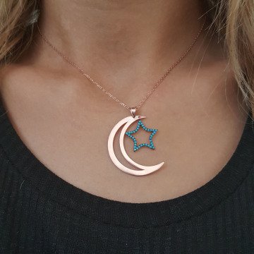 Beelo Silver Gümüş 925K Gümüş Tasarım Ay Yıldız Kolye