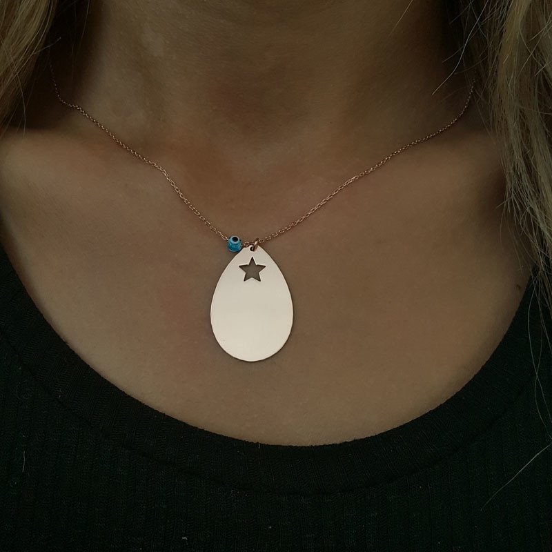 Beelo Silver Gümüş 925K Gümüş Plaka Nazar Kolye
