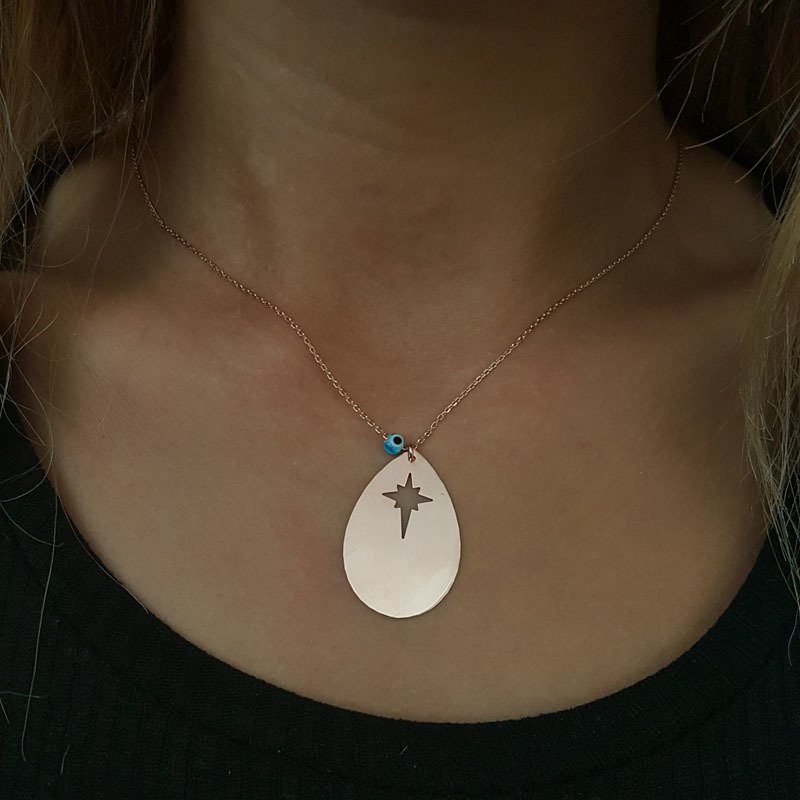 Beelo Silver Gümüş 925K Gümüş Plaka Nazar Kolye