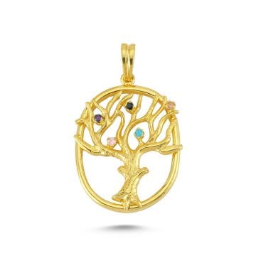 Beelo Gold 14K Altın Taşlı Hayat Ağacı Özel Tasarım Kolye Ucu