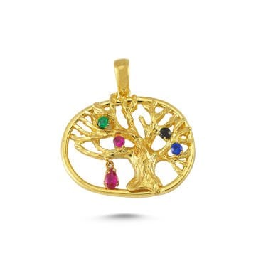 Beelo Gold 14K Altın Taşlı Hayat Ağacı Özel Tasarım Kolye Ucu