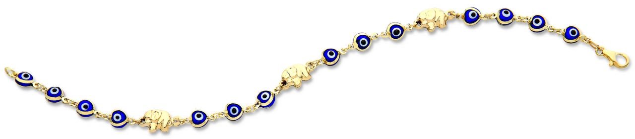 Beelo Gold 14K Altın Fil (Bereket) Nazar Boncuğu Bileklik
