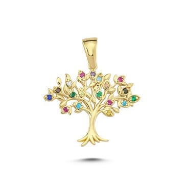 Beelo Gold 14K Altın Hayat Ağacı Renkli Taşlı Özel Tasarım Kolye Ucu