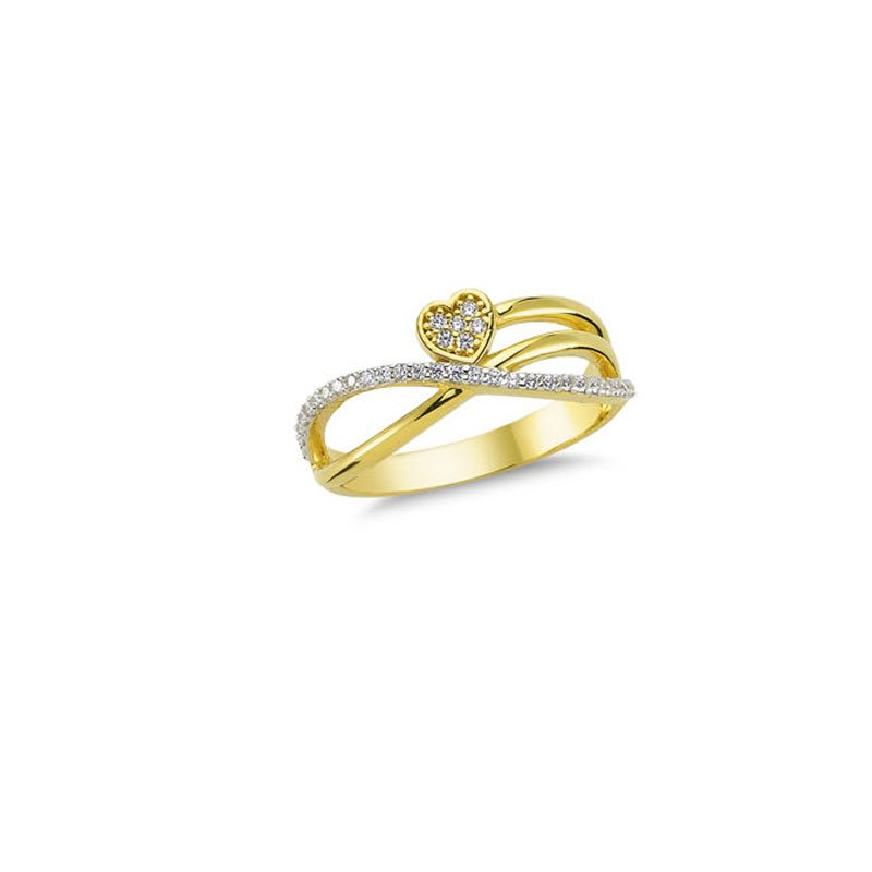 Beelo Gold 14K Altın Taşlı Kalp Sarmal Tasarım Yüzük