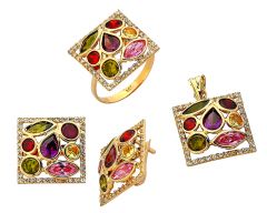 Beelo Gold 14K Altın Renkli Taşlı Set BGTBLG009