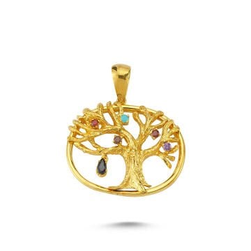 Beelo Gold 14K Altın Taş Detaylı Yaşam Ağacı Kolye Ucu