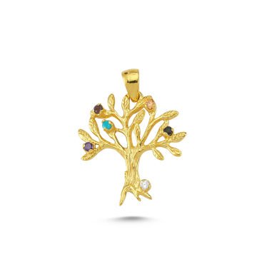 Beelo Gold 14K Altın Taş Detaylı Yaşam Ağacı Kolye Ucu