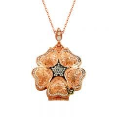 Rose Altın K. Gümüş Ayetel Kursi Kapaklı Papatya Kolye