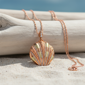 Rose Altın K. Gümüş Ayetel Kursi Kapaklı Deniz Kabuğu Kolye