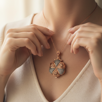 Rose Altın K. Gümüş Ayetel Kursi Kapaklı Tasarım Kolye