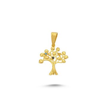 Beelo Gold 14K Altın Taş Detaylı Kalpli Yaşam Ağacı Kolye Ucu
