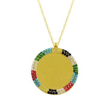 Beelo Gold 14K Altın Taşlı Plaka  Kolye