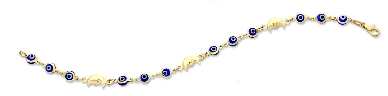 Beelo Gold 14K Altın Ay  Nazar Boncuğu Bileklik
