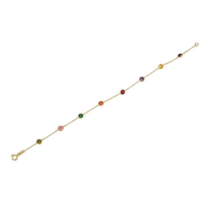 Beelo Gold 14K Altın Zirkon Elmas Kesim Renkli Taşlı Bileklik