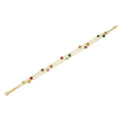 Beelo Gold 14K Altın Zirkon Elmas Kesim Renkli Taşlı 3 Sıra  Bileklik