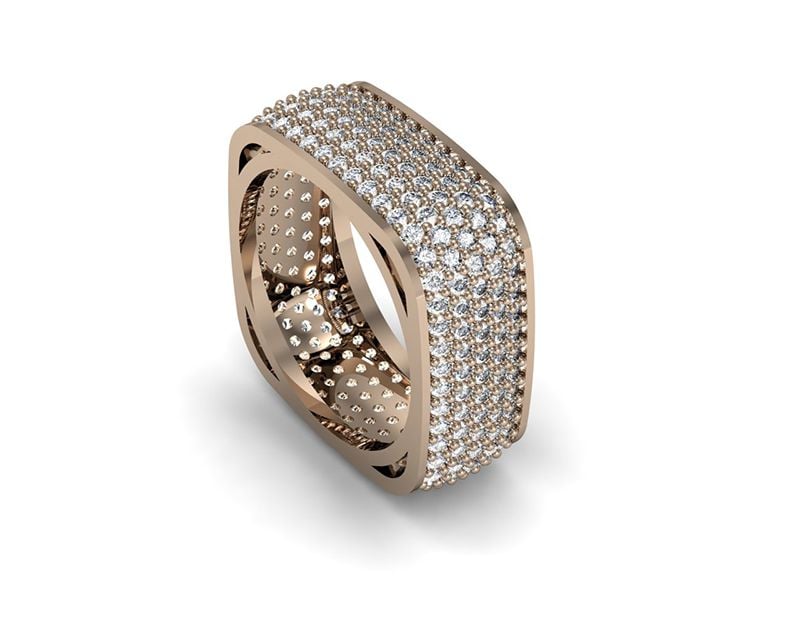 Beelo Silver Rose Altın K. 925 Gümüş Kare Tamtur Alyans Yüzük 5 Sıra