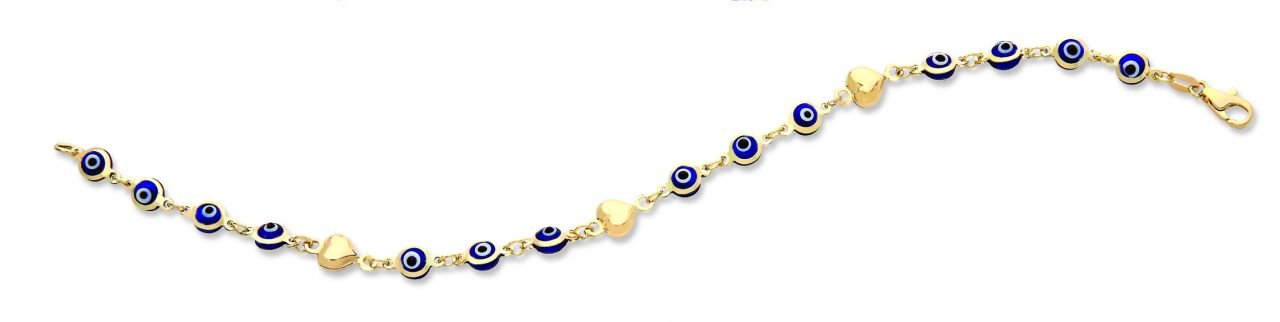 Beelo Gold 14K Altın Kalp  Nazar Boncuğu Bileklik