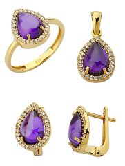 Beelo Gold 14K Altın Renkli Taşlı Su Damlası Set BGTTR011