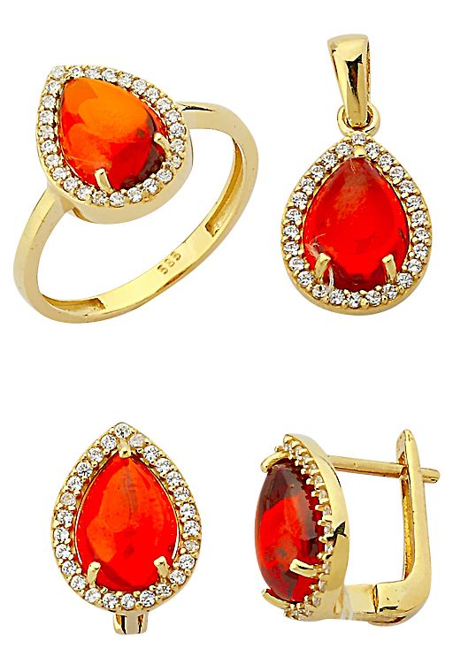 Beelo Gold 14K Altın Renkli Taşlı Su Damlası Set BGTTR012