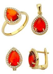 Beelo Gold 14K Altın Renkli Taşlı Su Damlası Set BGTTR012