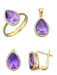 Beelo Gold 14K Altın Renkli Taşlı Su Damlası Set BGTTR015