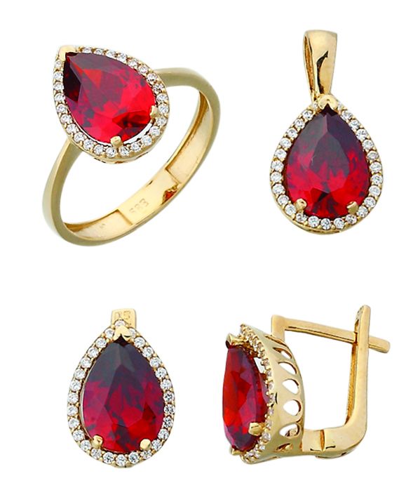 Beelo Gold 14K Altın Renkli Taşlı Su Damlası Set BGTTR016