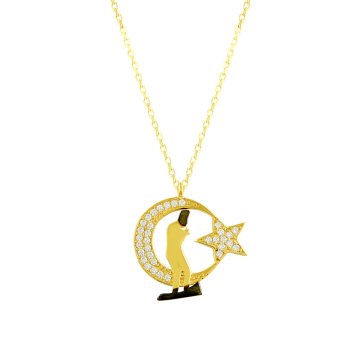 Beelo Gold 14K Altın Ay Yıldız Tasarım Kolye