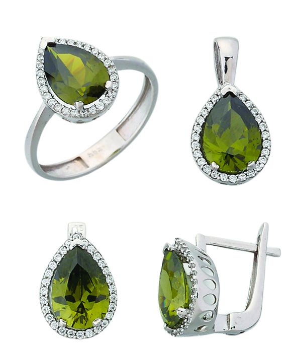 Beelo Gold 14K Altın Renkli Taşlı Su Damlası Set BGTTR017