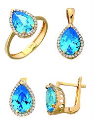 Beelo Gold 14K Altın Renkli Taşlı Su Damlası Set BGTTR018