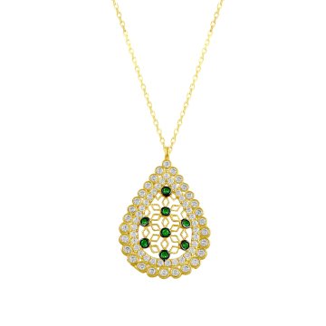 Beelo Gold 14K Altın Taşlı Damla Tasarım Kolye