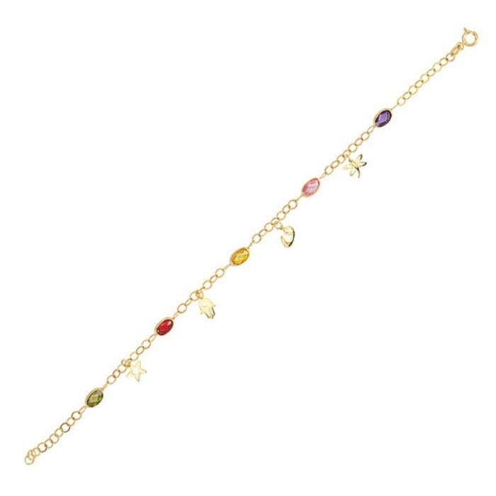 Beelo Gold 14K Altın Zirkon Elmas Kesim Renkli Taşlı Bileklik