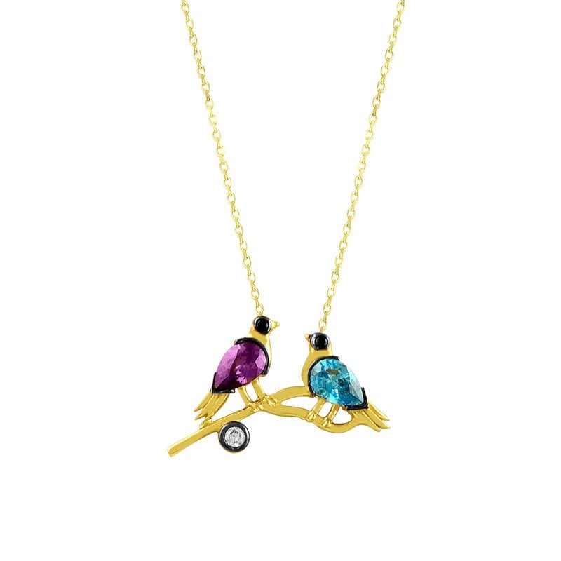 Beelo Gold 14K Altın Çift Kuş Tasarım Kolye