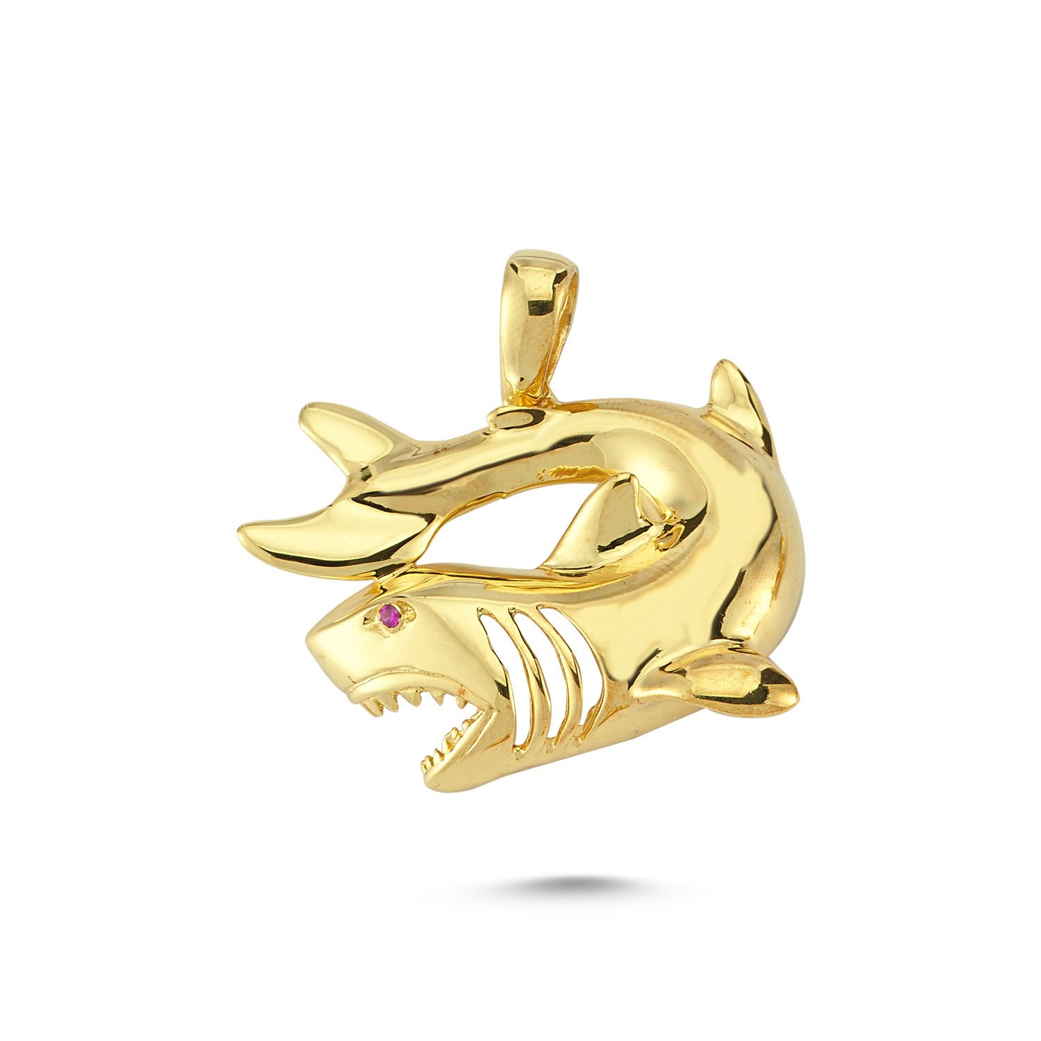 Beelo Gold 14K Altın Taşlı Köpek Balığı Kolye Ucu