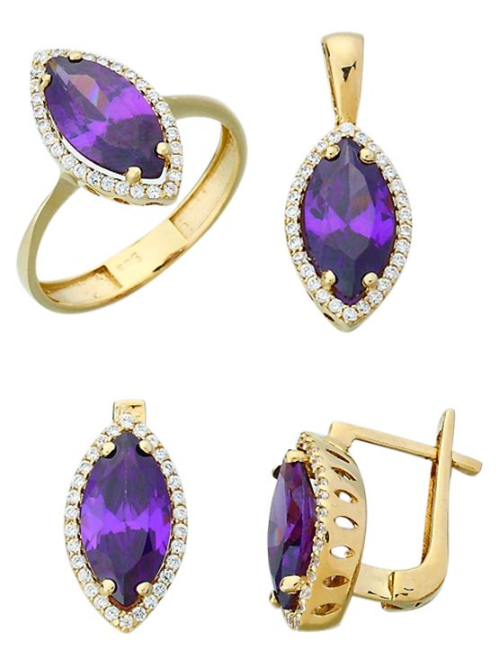 Beelo Gold 14K Altın Renkli Taşlı Set BGTTR030