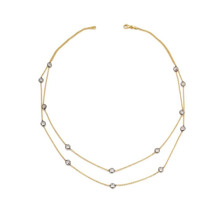 Beelo Gold 14K Altın Zirkon Elmas Kesim 2 Sıra Kolye