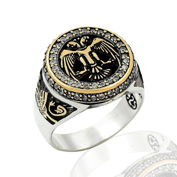 Beelo Silver 925K Gümüş ( Selçuklu Kartalı-Osmanlı Tuğra ) Erkek Yüzük