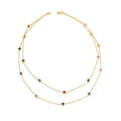 Beelo Gold 14K Altın Zirkon Elmas Kesim Renkli 2 Sıra Kolye