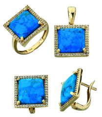 Beelo Gold 14K Altın Renkli Taşlı Set BGTTR036