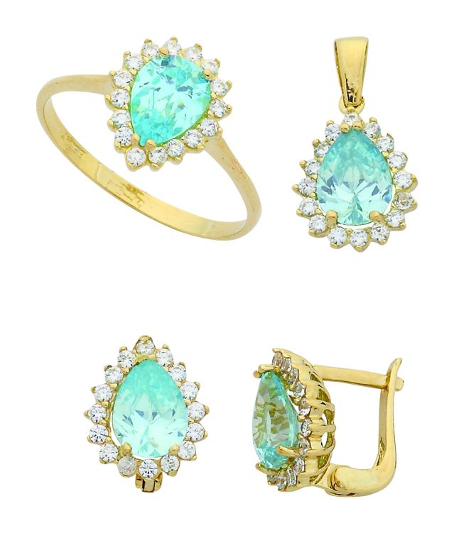 Beelo Gold 14K Altın Renkli Taşlı Su Damlası Set BGTTR040