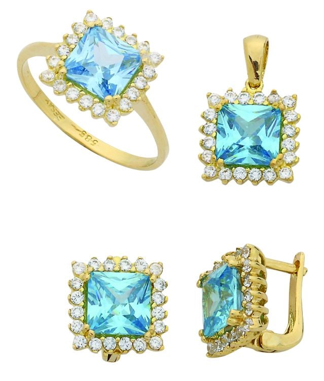 Beelo Gold 14K Altın Renkli Taşlı Set BGTTR044