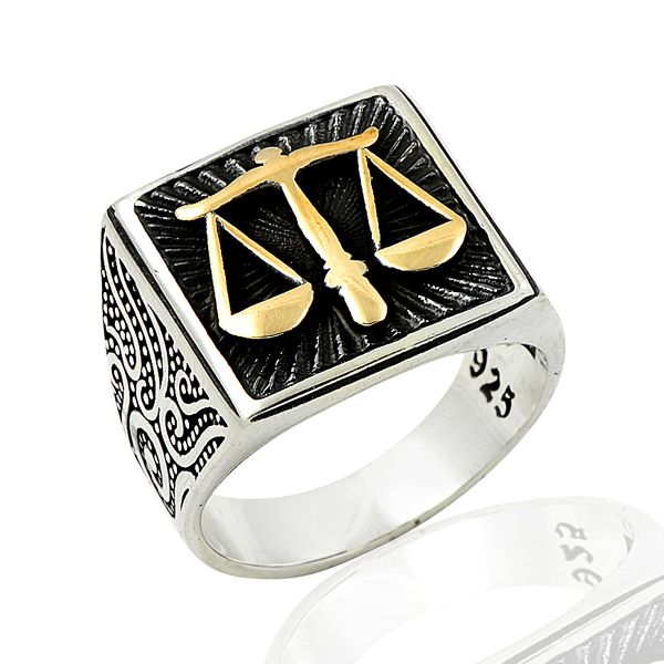 Beelo Silver 925K Gümüş Adalet Terazi Erkek Yüzük