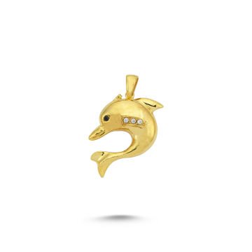 Beelo Gold 14K Altın Taşlı Yunus Balığı Kolye Ucu