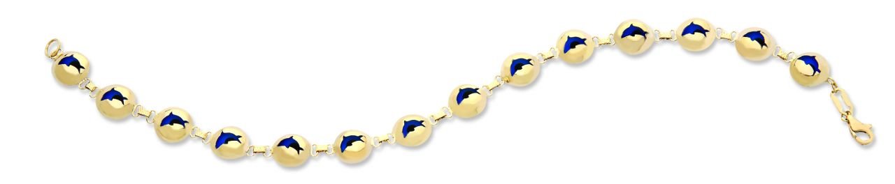 Beelo Gold 14K Altın Yunus Balığı Seramik Nazar Bileklik