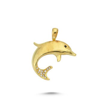 Beelo Gold 14K Altın Taşlı Yunus Balığı Kolye Ucu