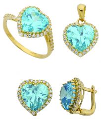 Beelo Gold 14K Altın Renkli Taşlı Kalp Set BGTTR053