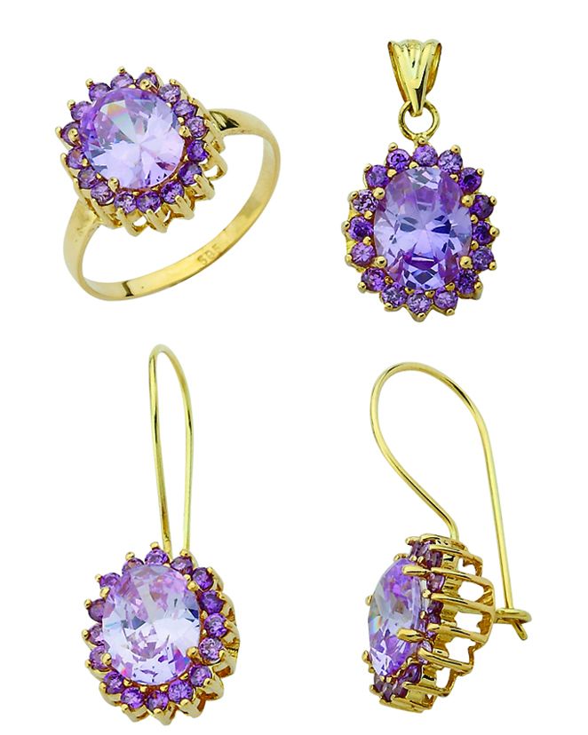 Beelo Gold 14K Altın Renkli Taşlı Set BGTTR055