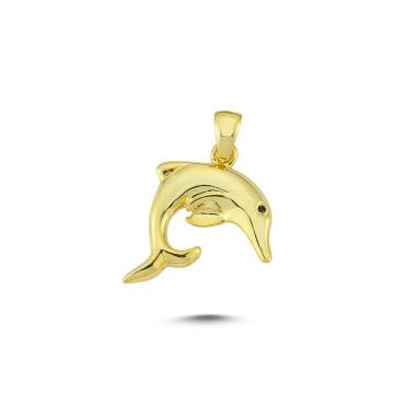 Beelo Gold 14K Altın Taşlı Yunus Balığı Kolye Ucu