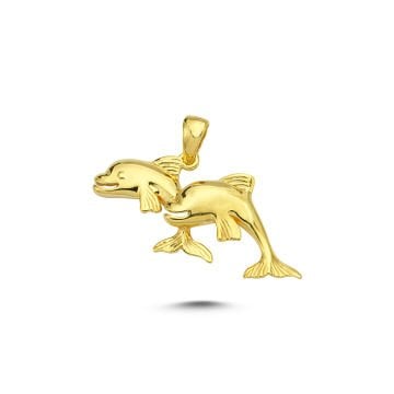 Beelo Gold 14K Altın Çift Yunus Balığı Kolye Ucu