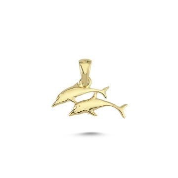 Beelo Gold 14K Altın Çift Yunus Balığı Kolye Ucu