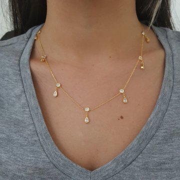 Beelo Silver 925K Gümüş Damla Taş  Kolye